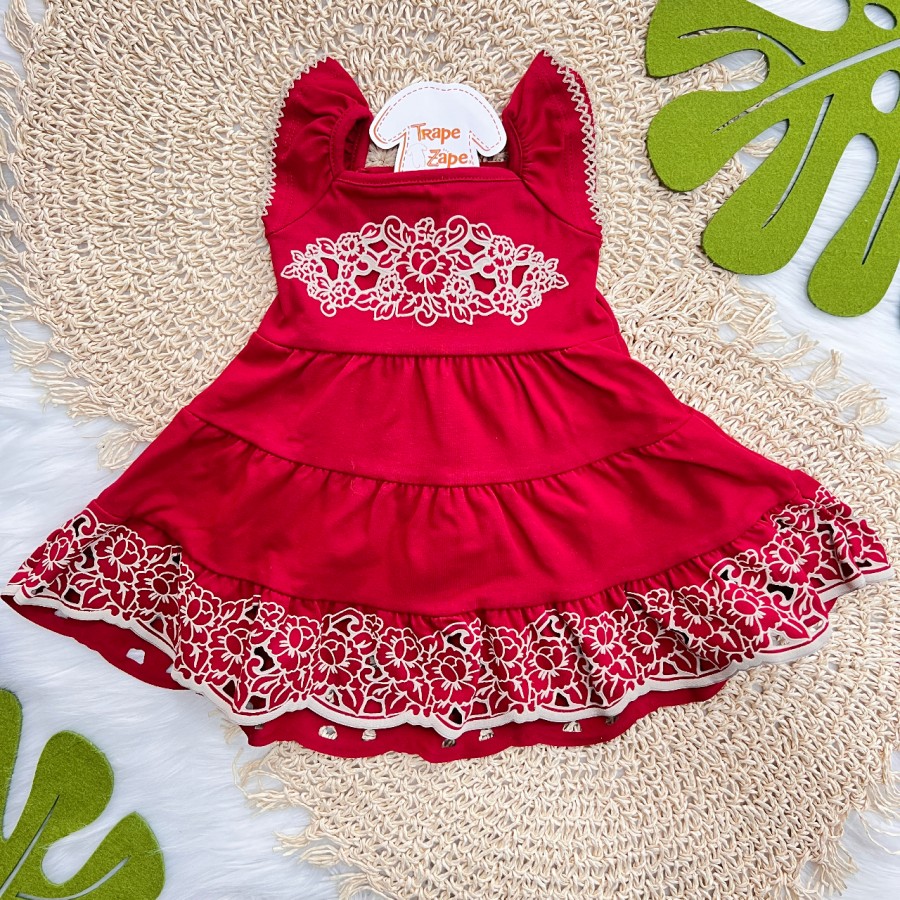 Vestido Jardim de Flores em Lese - Vermelho
